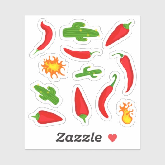 Chillies, Cacti and Flames Cartoon シール (シート)