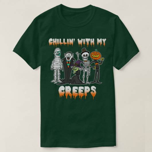 Chillin With My Creeps Vampire Halloween Skeleton  Tシャツ (デザイン正面)