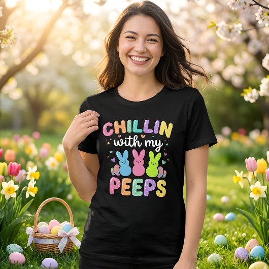 Chillin With My Peeps Cute Easter Bunny Women トライブレンドＴシャツ