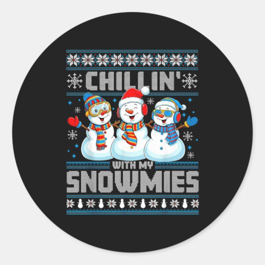 Chillin' With My Snowmies Funny Xmas Snowman Chris ラウンドシール (正面)