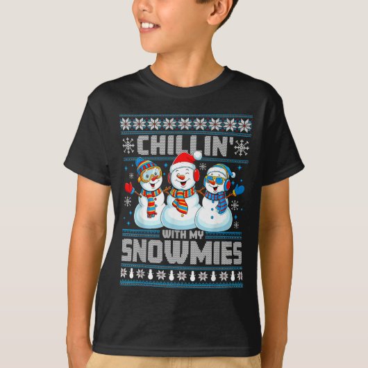 Chillin' With My Snowmies Funny Xmas Snowman Chris Tシャツ (正面)