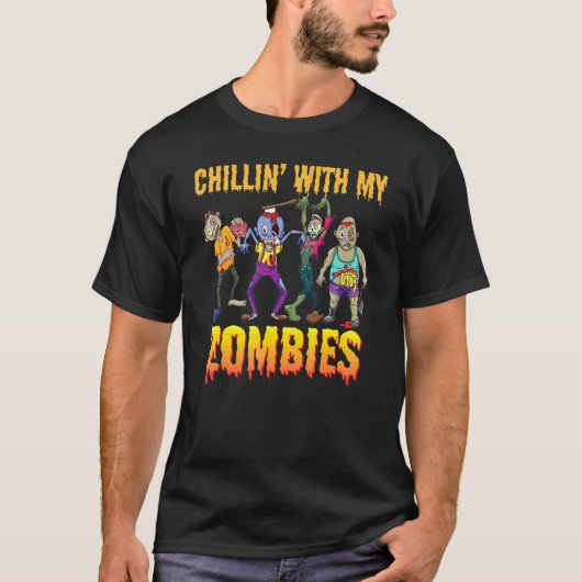 Chillin With My Zombies Halloween Creeps Vampire W Tシャツ (正面)