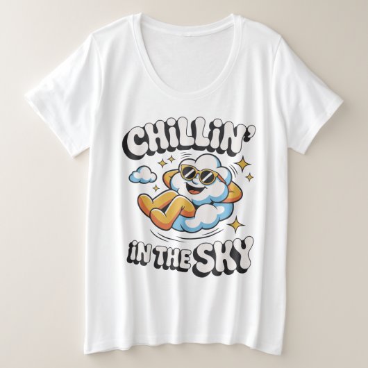 Chillin'in the Skyレトロクラウドデザインfor Summer プラスサイズTシャツ (デザイン正面)