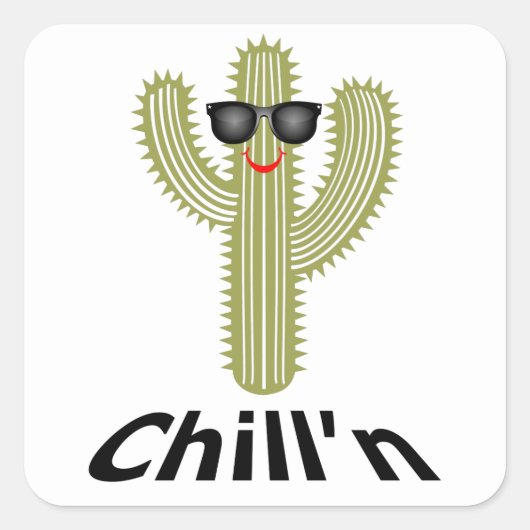 Chill'n Cactusデザイン – 四角いシール,マット, Sm スクエアシール (正面)