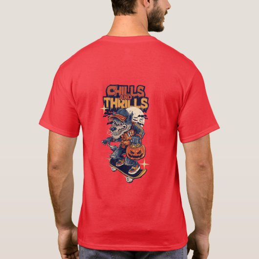 Chills and Thrills Halloween Werewolf Skateboard Tシャツ (裏面)
