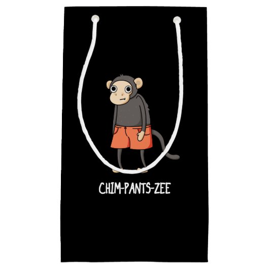 Chim-Pants-ZeeチンパンジーおもしろいモンキープンダークBG スモールペーパーバッグ (正面)