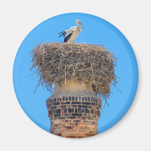 Chimney.JPG上の巣の中に大人のコウノトリ マグネット (正面)