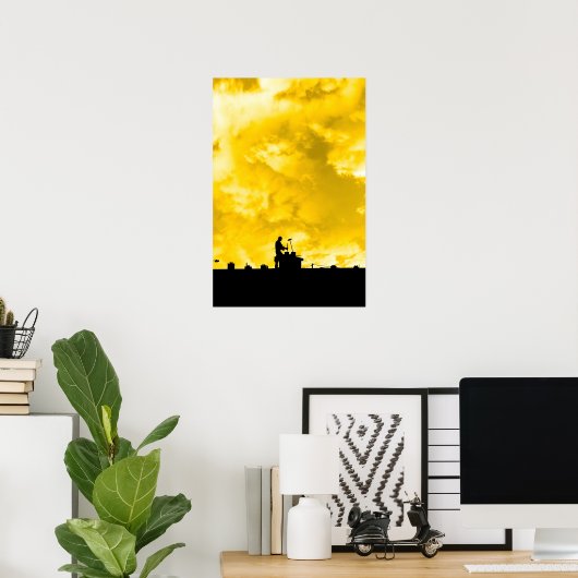 chimney sweep silhouette on the rooftop ポスター (ホームオフィス)