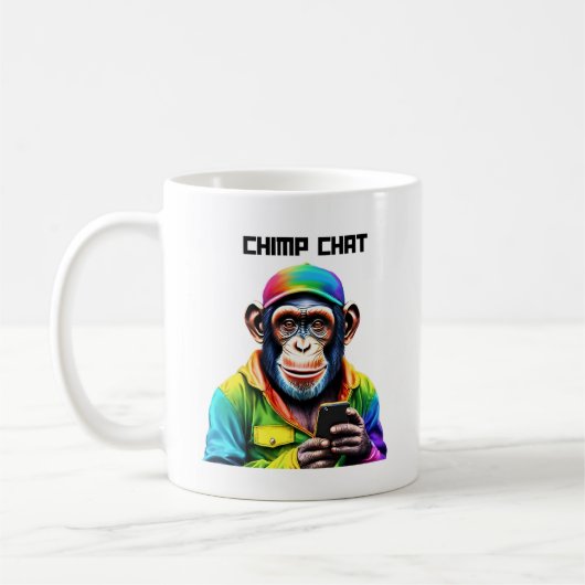 Chimpおもしろいチャット – チンパンジーと電話 –  コーヒーマグカップ (左)