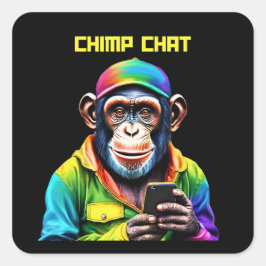 Chimpおもしろいチャット – チンパンジーと電話 – スクエアシール