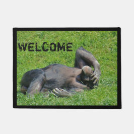 Chimpanzeeおもしろいフォトウェルカム ドアマット
