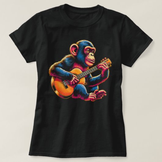Chimpanzeeの遊ギターチンプスモンキーギタリスト Tシャツ (デザイン正面)