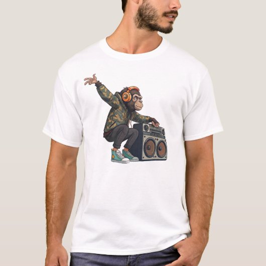 Chimpanzee DJ T-Shirt – Cool Music Lover Monkey  Tシャツ (正面)