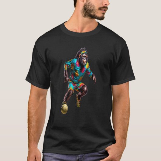 Chimpanzee doing sports art monkey soccer tシャツ (正面)