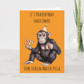 Chimpanzee Eating Pizza Birthday Card カード (正面)