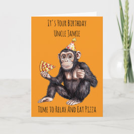 Chimpanzee Eating Pizza Birthday Card カード