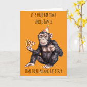 Chimpanzee Eating Pizza Birthday Card カード (黄色い花)
