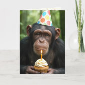 Chimpanzee Holding a Birthday Cupcake カード (正面)