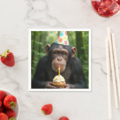 Chimpanzee Holding a Birthday Cupcake スタンダードカクテルナプキン (インサイチュ)
