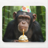 Chimpanzee Holding a Birthday Cupcake マウスパッド (正面)