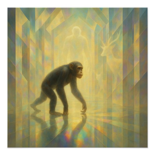 Chimpanzee in the Prism Light Hall – GeoWild Art ポスター (正面)