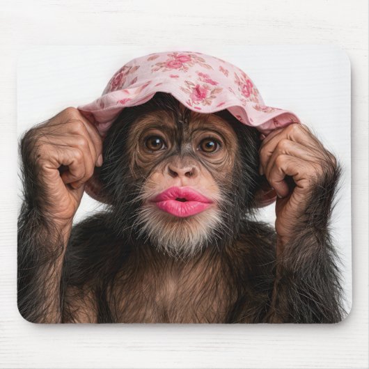 Chimpanzee Wearing Pink Lipstick マウスパッド (正面)