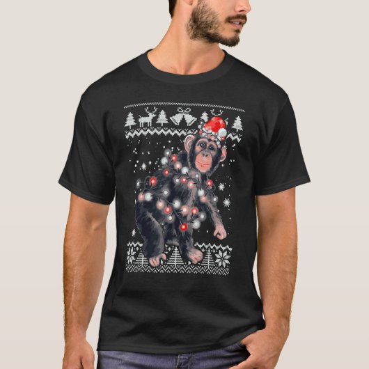 Chimpanzee Xmas Lighting Santa Monkey Ugly Christm Tシャツ (正面)