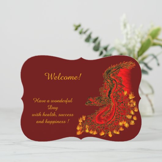 China Dragon in red and gold , Add Your Text 招待状 (スタンド正面)