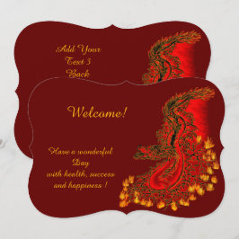 China Dragon in red and gold , Add Your Text 招待状