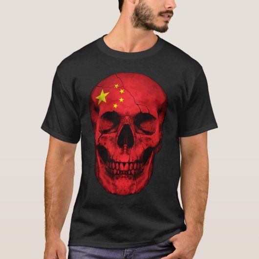 China Flag Skull Chinese Roots Proud Patriotic Tシャツ (正面)