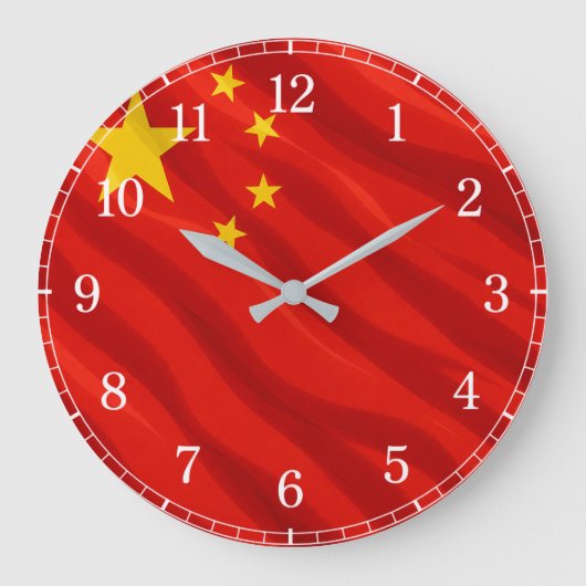 China Flag Wall Clock — Waving Flag Design ラージ壁時計 (正面)