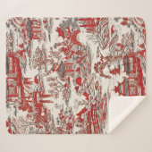 China Garden Tee House Chinoiserie - Red and White シェルパブランケット (正面(横))