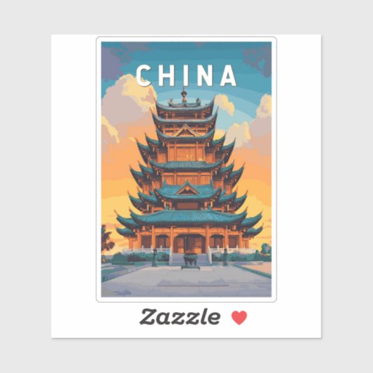 China Illustration Travel Art Vintage シール (シート)