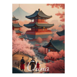 China Temple Travel Poster ポスター