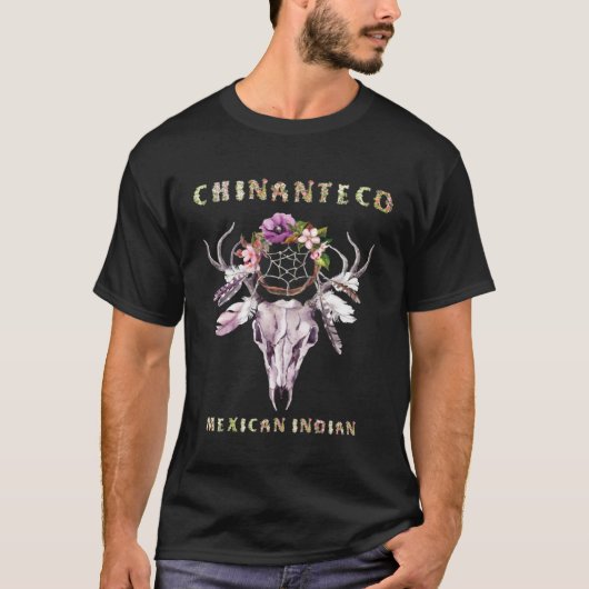 Chinanteco Mexican Indian Tribe BOHO Floral Skull  Tシャツ (正面)