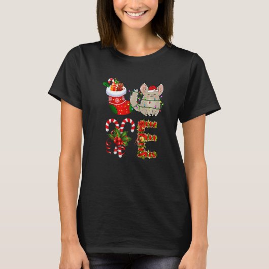Chinchilla Christmas Lights Led Santa Hat Christma Tシャツ (正面)