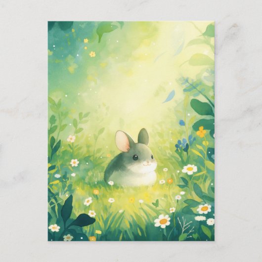 Chinchilla Sitting in Sunny Green Meadow ポストカード (正面)