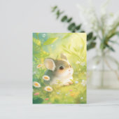 Chinchilla Sitting in Wildflower Green Meadow ポストカード (スタンド正面)