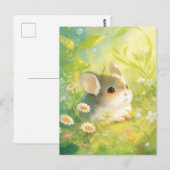 Chinchilla Sitting in Wildflower Green Meadow ポストカード (正面/裏面)