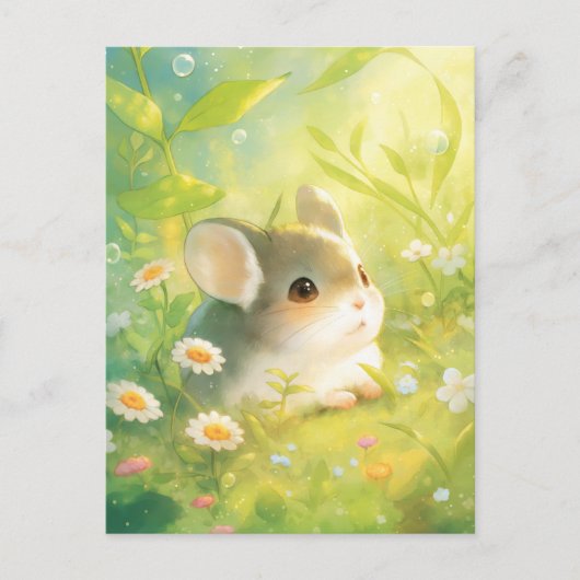 Chinchilla Sitting in Wildflower Green Meadow ポストカード (正面)