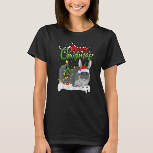 Chinchilla  Xmas Decorations Santa Chinchilla Chri Tシャツ (正面)