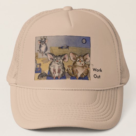 Chinchillas Work Out Cartoon Hat キャップ (正面)
