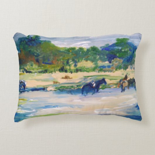 Chincoteagueの島の馬の絵画 アクセントクッション (正面)