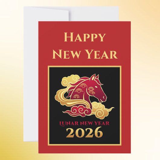 Chinese 2026 Horse Lunar New Years Card サンキューカード