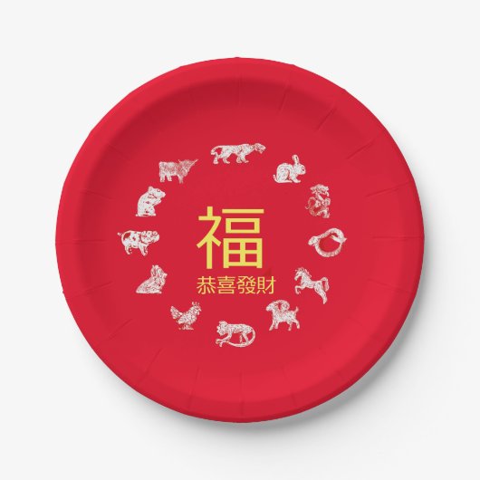 Chinese Animal Zodiac Lunar New Year Paper Plates ペーパープレート (正面)