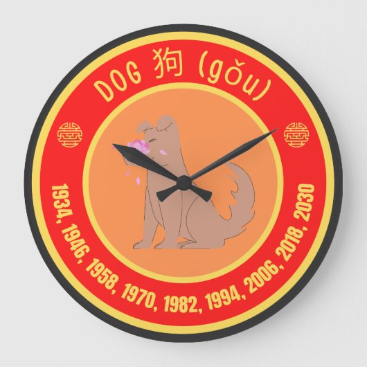 Chinese Astrology Dog sign ラージ壁時計 (正面)