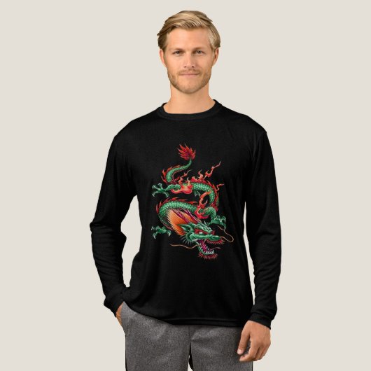 Chinese Coiling Dragon Mythical Time Controlling トライブレンドTシャツ (正面全体)