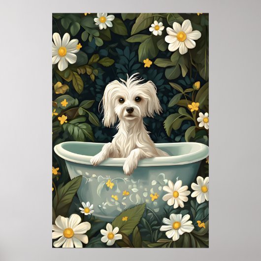 Chinese Crested Dog In Bathtub Poster, Funny Dog ポスター (正面)