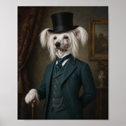 Chinese Crested Dog Portrait Print, Victorian Gent ポスター (正面)