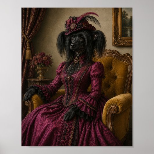 Chinese Crested Dog Portrait Print, Victorian Lady ポスター (正面)
